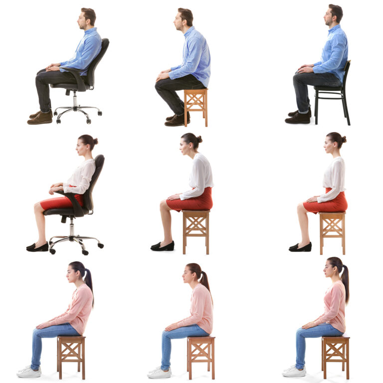 Collage illustrating pre and post-operative rehabilitation posture