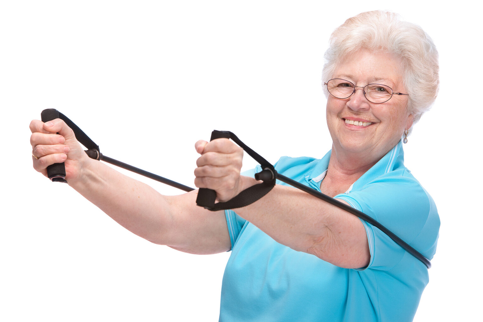 Older woman using a resistance band for a strengthening exercise